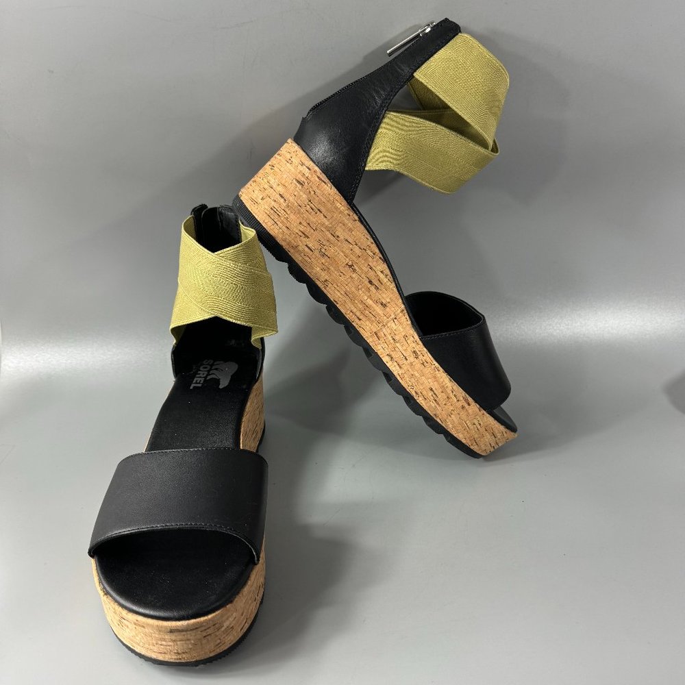 SOREL Black & Olive Shade Cameron Flatform Sandal Women 10.5